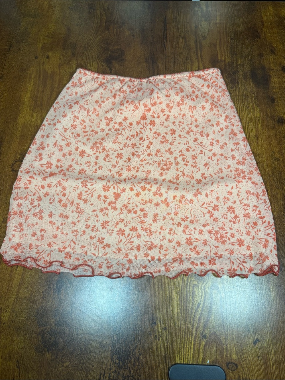 Urban Outfitters Pink Floral Mesh Mini Skirt XS Y2K Lettuce Hem